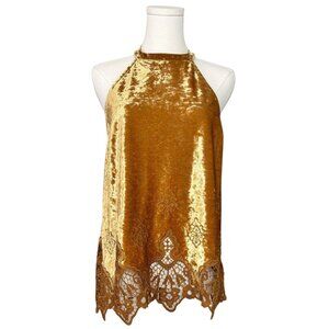 Altar'd State Golden Yellow Crushed Velvet Lace Cutout Sleeveless Top Medium